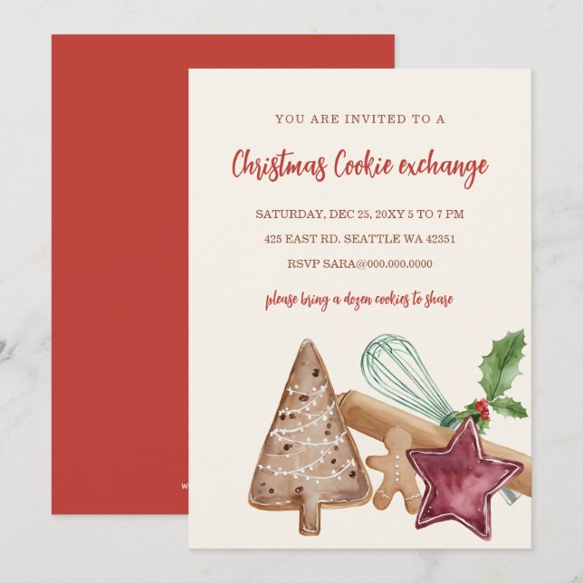 Invitación Red Green Festive Cookie Exchange Christmas Party (Anverso / Reverso)
