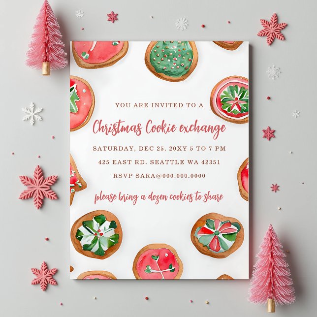 Invitación Red Green Festive Cookie Exchange Christmas Party (Red Green Festive Cookie Exchange Christmas Party Invitation)