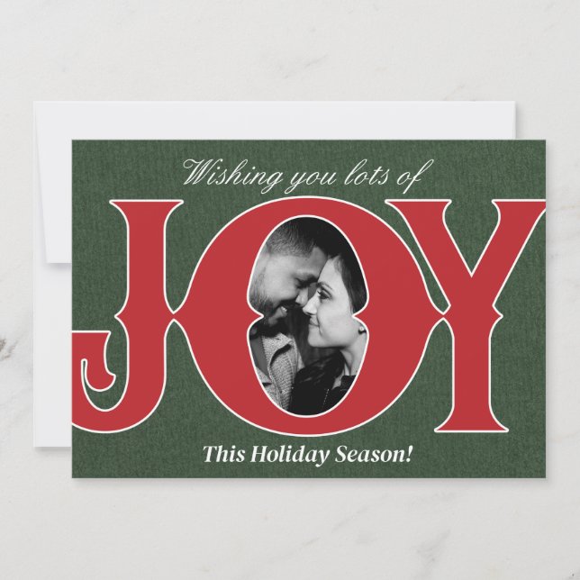 Invitación Red & Green Holiday JOY Photo Christmas Card (Anverso)
