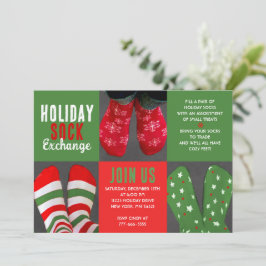 Invitación Red & Green Holiday Sock Exchange Party Invitation