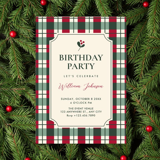 Invitación Red green plaid tartan pattern birthday (Subido por el creador)
