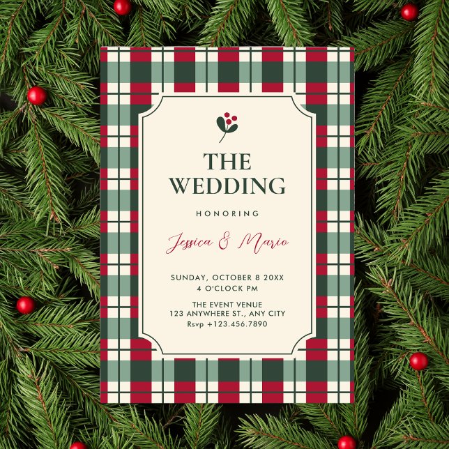 Invitación Red green plaid tartan pattern wedding (Subido por el creador)