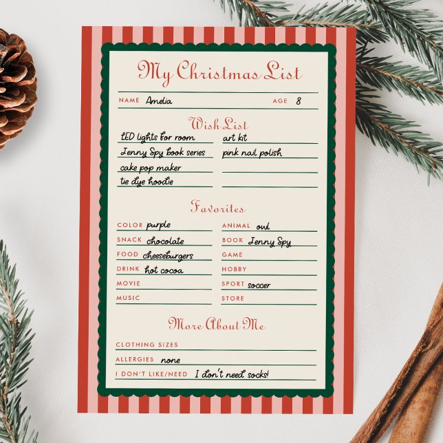 Invitación Red & Green Printable My Christmas List Card (Subido por el creador)