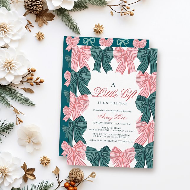 Invitación Red & Grey Bow/Ribbon Coquette Baby Shower (Subido por el creador)