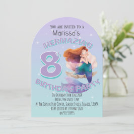 Invitación Red Hair Mermaid Age Birthday Party Invitation