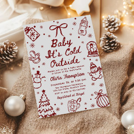 Invitación Red Hand Drawn Baby It's Cold Outside Baby Shower