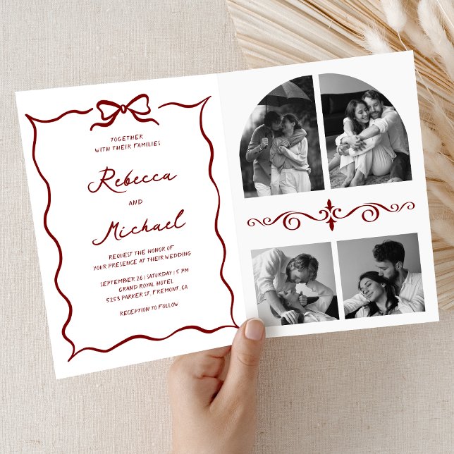Invitación Red Hand Drawn Bow QR Code Photo Wedding (Subido por el creador)