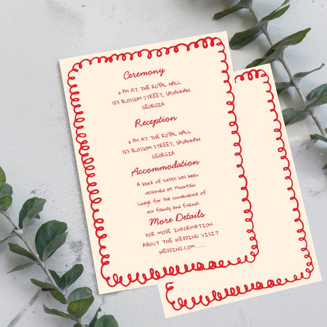 Invitación Red hand drawn heart Whimsical Wedding  (Subido por el creador)