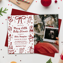 Invitación Red Hand Drawn Merry Little Baby Shower Photo