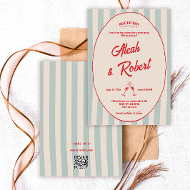Invitación Red Handwriting Blue Stripes Retro Save the Date