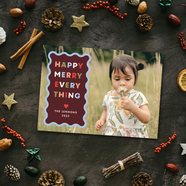 Invitación Red Happy Merry Wavy Christmas Photo Card (Subido por el creador)