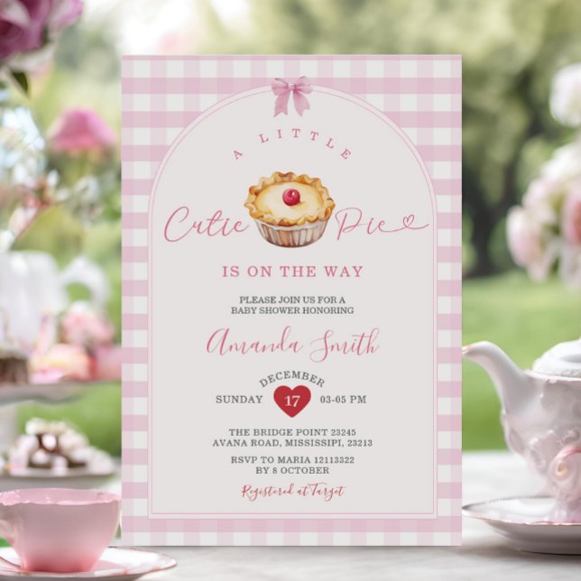 Invitación Red Heart Cutie Pie Rosa Gingham Baby Shower (Subido por el creador)