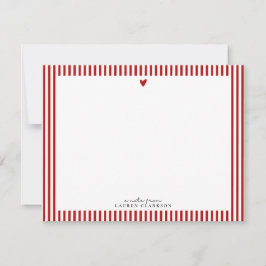Invitación Red Heart Striped Valentine Note Card