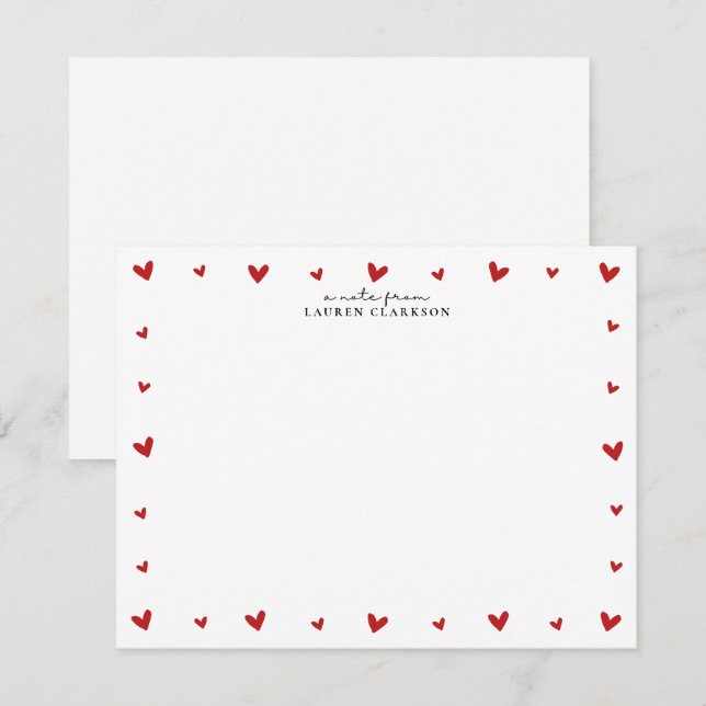 Invitación Red Hearts Border Valentines Note Card (Anverso / Reverso)