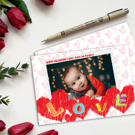 Invitación Red Hearts Love Kids Valentine Photo Card