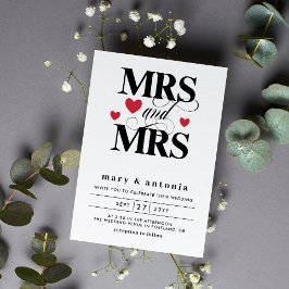 Invitación Red Hearts Mrs & Mrs Lesbian Wedding Two In One