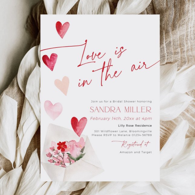 Invitación Red Hearts Valentine Bridal Shower Love in the Air (Subido por el creador)
