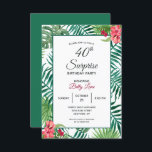 Invitación Red Hibiscus 40th Birthday<br><div class="desc">Hermoso hibisco rojo y rosa con hojas verdes exóticas sobre fondo blanco</div>