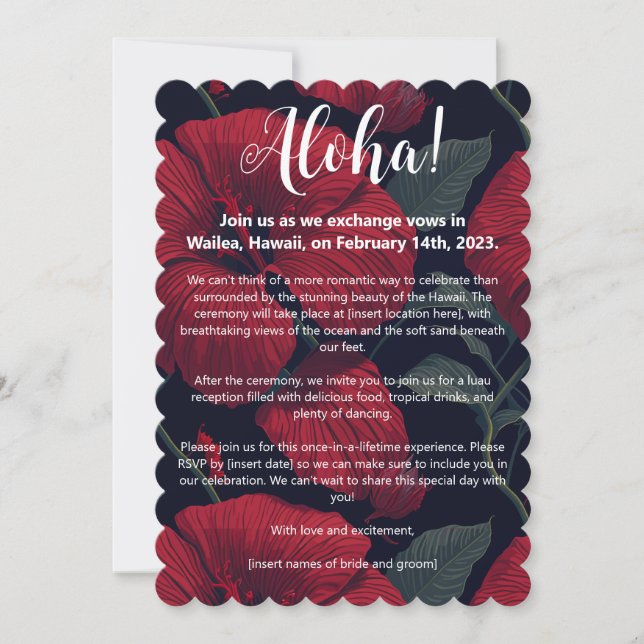 Invitación Red Hibiscus, Boda hawaiano de Aloha (Anverso)