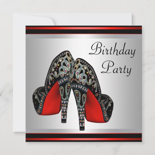 Invitación Red High Heel Shoes Red Black Birthday Party (Anverso)