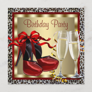 Invitación Red High Heel Shoes Red Leopard Cumpleaños