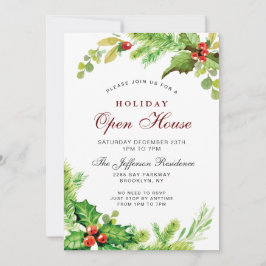 Invitación Red Holly Berry Navidades Holiday Open House