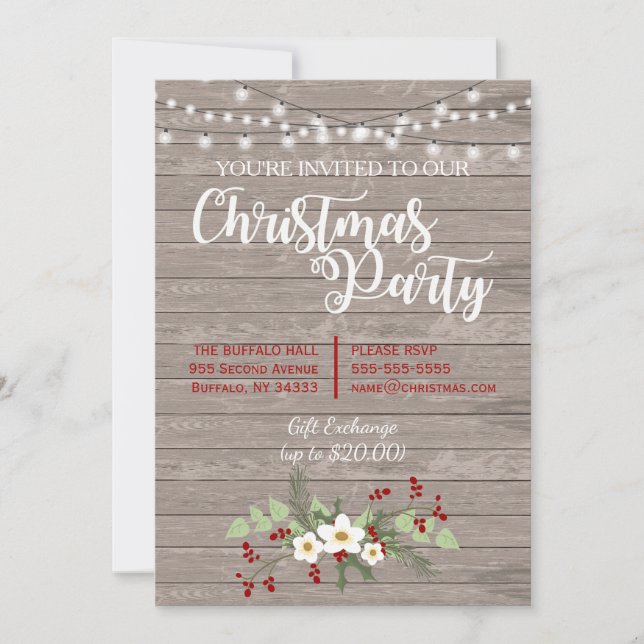 Invitación Red Holly de los Navidades de Madera Ru (Anverso)