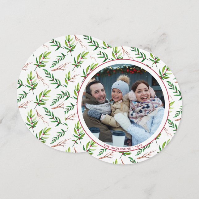 Invitación Red Holly deja vacaciones familiares de Navidades (Anverso / Reverso)