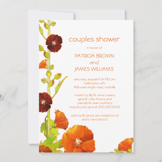 Invitación Red Hollyhocks Floral Boda Parejas Ducha (Anverso)
