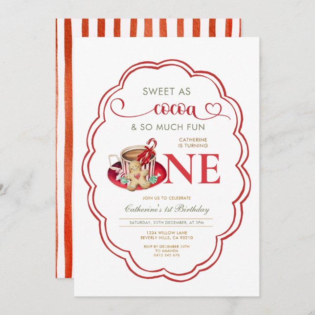 Invitación Red Hot Cocoa and Cookies 1st birthday  (Anverso / Reverso)
