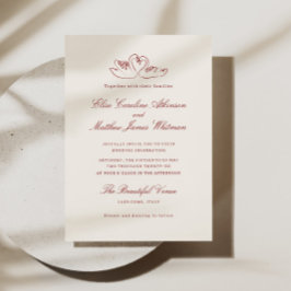 Invitación Red Illustrated Swans Whimsical Wedding