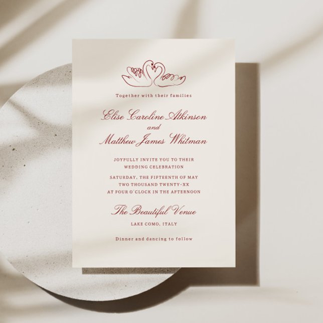 Invitación Red Illustrated Swans Whimsical Wedding (Subido por el creador)