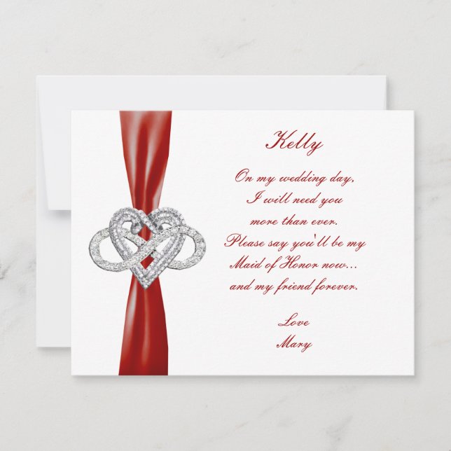 Invitación Red Infinity Heart Maid Of Honor Card (Anverso)