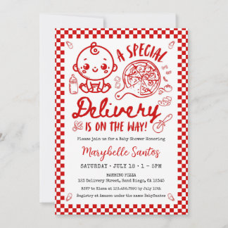 Invitación Red Italian Special Delivery Baby Invitation