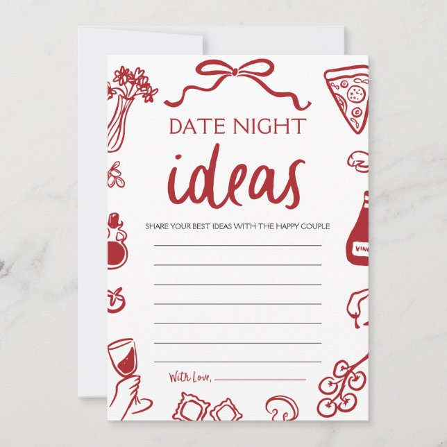 Invitación Red Italiana Date Ideas Noche Bridal Shower Game (Anverso)