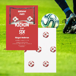 Invitación Red Kickin it Soccer Birday Party