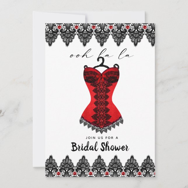 Invitación Red Lace Corset Lingerie Bridal Shower (Anverso)