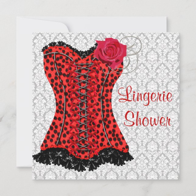 Invitación Red Leopard Corset Lingerie Bridal Shower (Anverso)