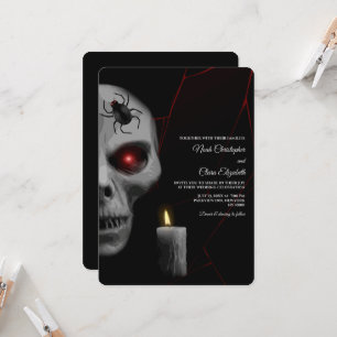 Invitación Red Lightning Skull Candle gótico Halloween Oscuro