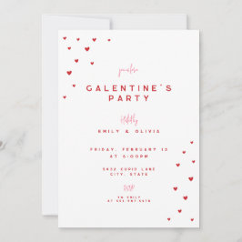 Invitación Red Love Heart Valentine's Galentines Party Invite