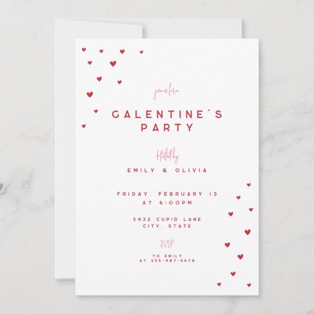 Invitación Red Love Heart Valentine's Galentines Party Invite (Anverso)