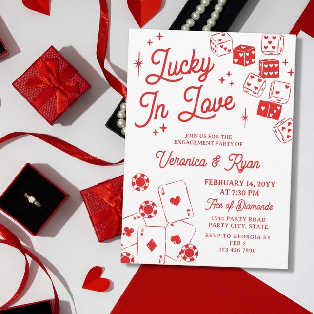 Invitación Red Lucky In Love Dice & Cards Engagement Party (Subido por el creador)