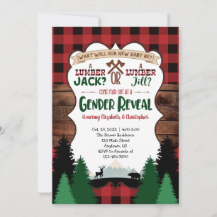 Invitación Red Lumberjack Gender Revelan Baby Shower