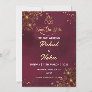 Invitación Red Luxury Indian Save the Date Card