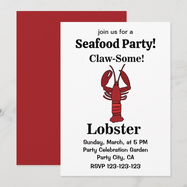 Invitación Red Maine Lobster Beach Seafood Fiesta (Anverso / Reverso)