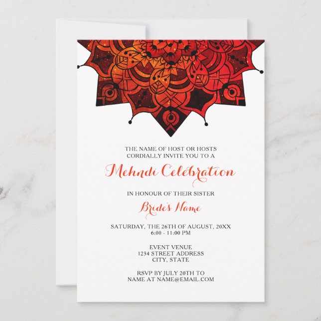 Invitación Red Mandala Mehndi (Anverso)