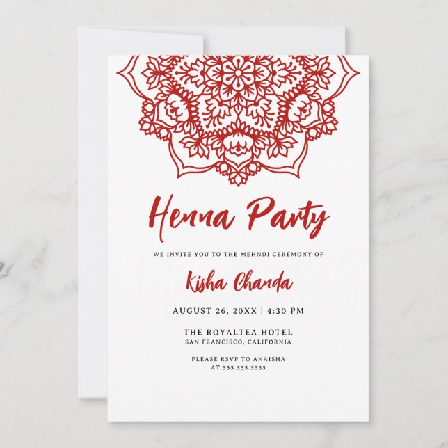 Invitación Red Mandala Mehndi Henna Fiesta (Anverso)