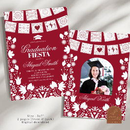 Invitación Red Maroon Talavera Mexican Graduation Fiesta