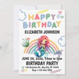 Invitación Red Mermaid Birthday Invitation in White