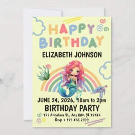 Invitación Red Mermaid Birthday Invitation in Yellow